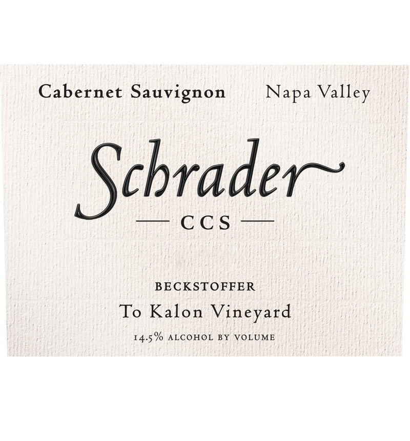 A bottle of 2008 schrader ccs cabernet sauvignon on a grey background