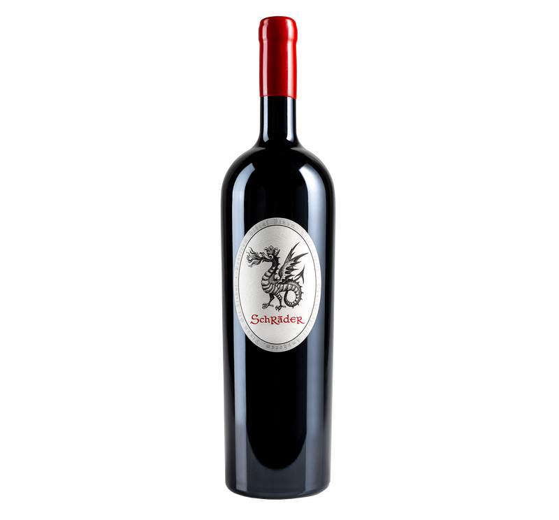 A bottle of 2013 schrader old sparky cabernet sauvignon on a grey background