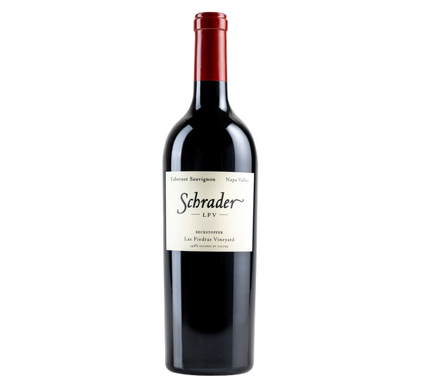 A bottle of 2013 schrader lpv cabernet sauvignon on a grey background